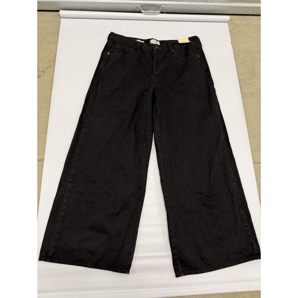 Universal Thread Super Wide Leg Black Jeans Womens 16 Reg 100% Cotton High Rise‎